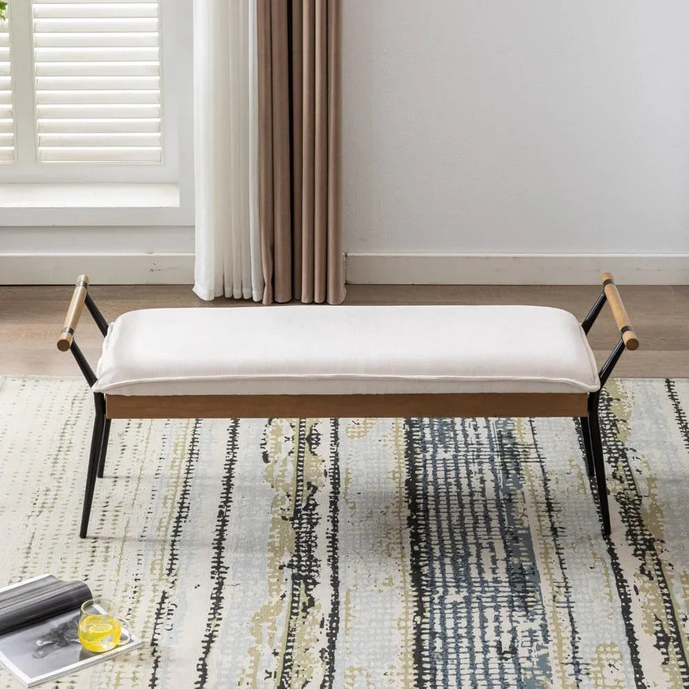 Modern Chenille Entryway Bench with Arms - Upholstered Ottoman Bench with Metal Legs, 3.2+ Cubic Feet Storage, 27" Height, Vintage Style Hardwood Frame & Soft Cushioned Seat for Bedroom, Living Room, Entryway - Elegant Footst House Of Avana [[SKU:HOA-BEN-400]]