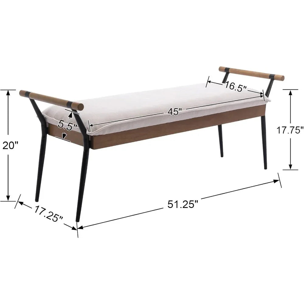 Modern Chenille Entryway Bench with Arms - Upholstered Ottoman Bench with Metal Legs, 3.2+ Cubic Feet Storage, 27" Height, Vintage Style Hardwood Frame & Soft Cushioned Seat for Bedroom, Living Room, Entryway - Elegant Footst House Of Avana [[SKU:HOA-BEN-400]]