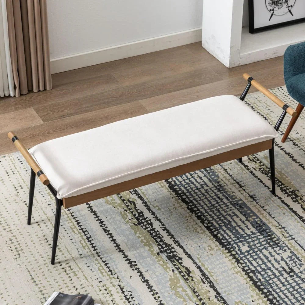 Modern Chenille Entryway Bench with Arms - Upholstered Ottoman Bench with Metal Legs, 3.2+ Cubic Feet Storage, 27" Height, Vintage Style Hardwood Frame & Soft Cushioned Seat for Bedroom, Living Room, Entryway - Elegant Footst House Of Avana [[SKU:HOA-BEN-400]]