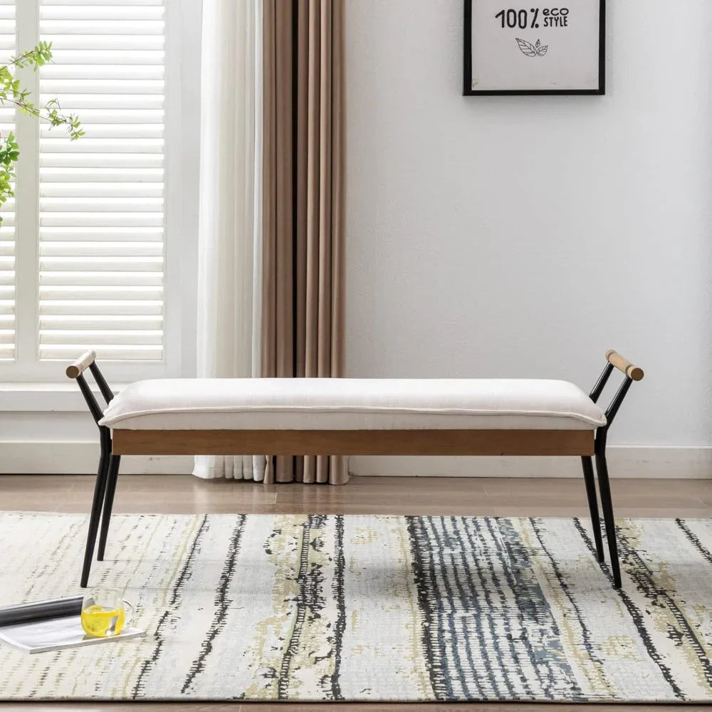 Modern Chenille Entryway Bench with Arms - Upholstered Ottoman Bench with Metal Legs, 3.2+ Cubic Feet Storage, 27" Height, Vintage Style Hardwood Frame & Soft Cushioned Seat for Bedroom, Living Room, Entryway - Elegant Footst House Of Avana [[SKU:HOA-BEN-400]]