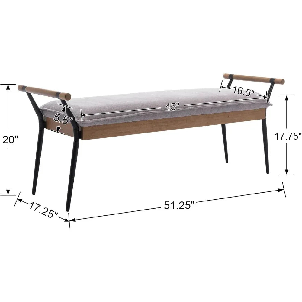 Modern Chenille Entryway Bench with Arms - Upholstered Ottoman Bench with Metal Legs, 3.2+ Cubic Feet Storage, 27" Height, Vintage Style Hardwood Frame & Soft Cushioned Seat for Bedroom, Living Room, Entryway - Elegant Footst House Of Avana [[SKU:HOA-BEN-400]]