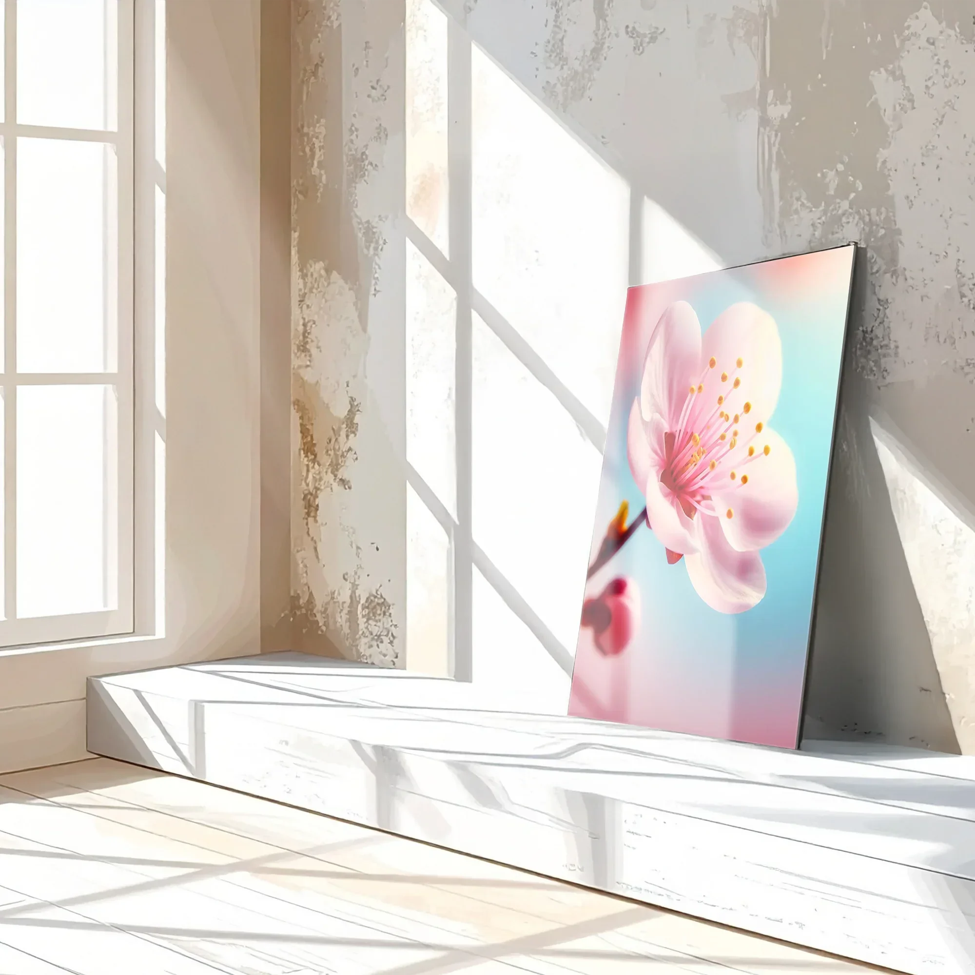 Cherry Blossom Close-Up Glass Wall Art – Soft Pink Floral UV Print-KAFCD048 Peony Atelier