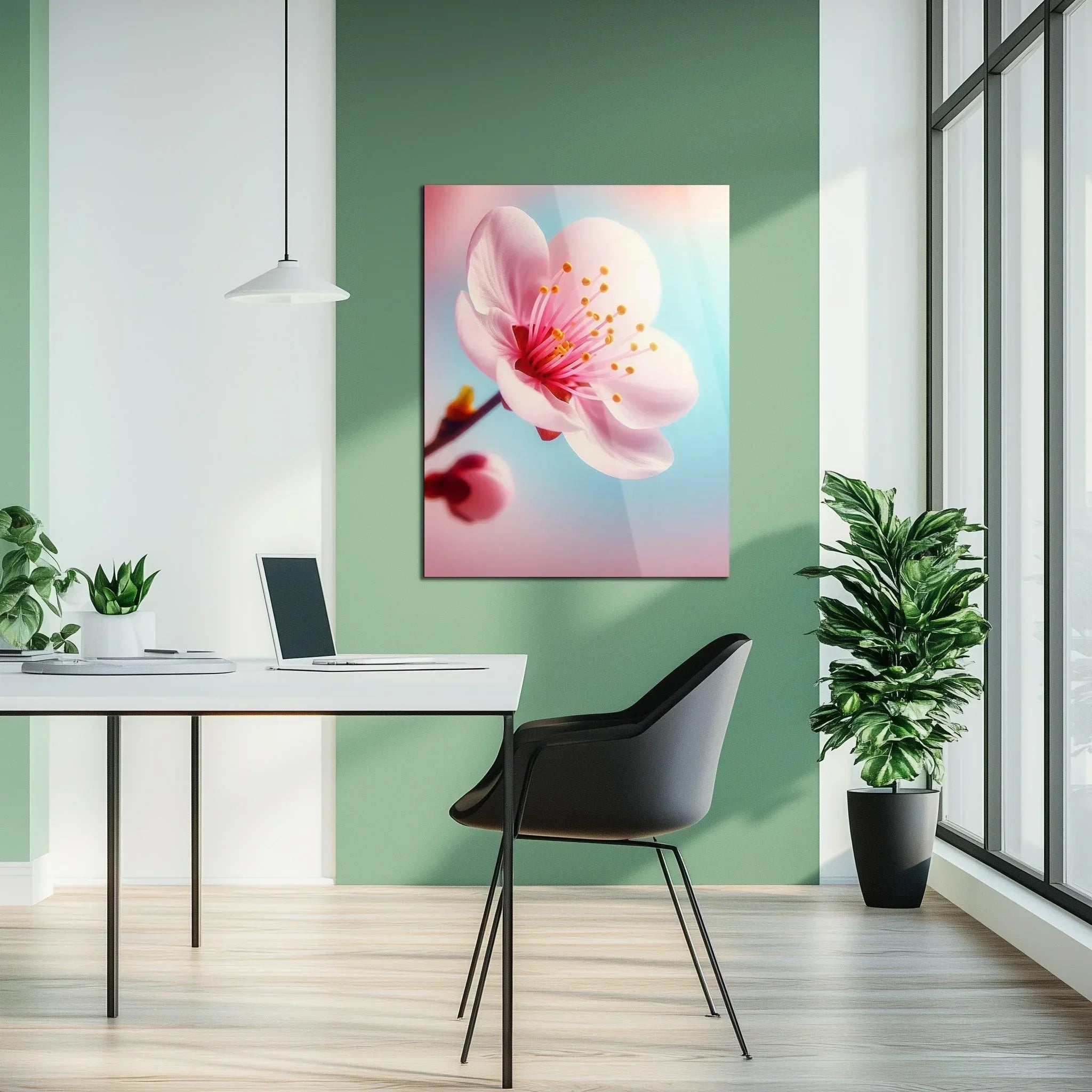Cherry Blossom Close-Up Glass Wall Art – Soft Pink Floral UV Print-KAFCD048 Peony Atelier