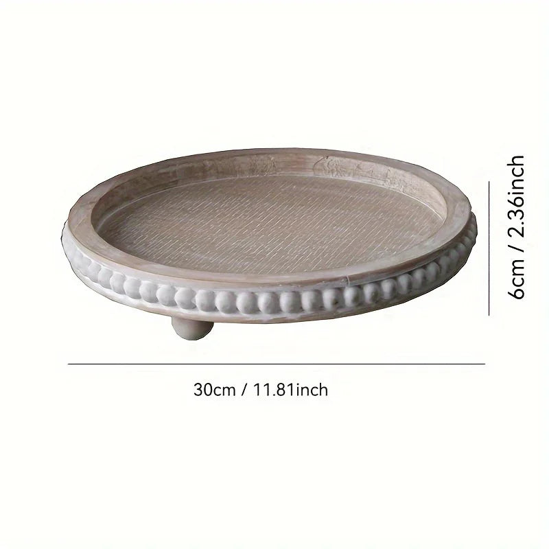 Chic 30.48cm White Wood Beaded Round Tray - Perfect for Living Room, Coffee Table & Farmhouse Decor |... - House Of Avana