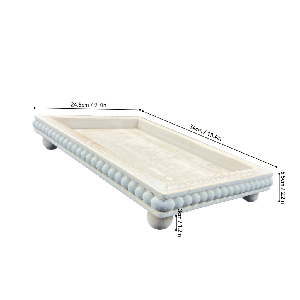 Chic 30.48cm White Wood Beaded Round Tray - Perfect for Living Room, Coffee Table & Farmhouse Decor |... - House Of Avana