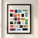 Framed Chicago matchbook collection art print for modern living room wall decor - House of Avana paintings and posters