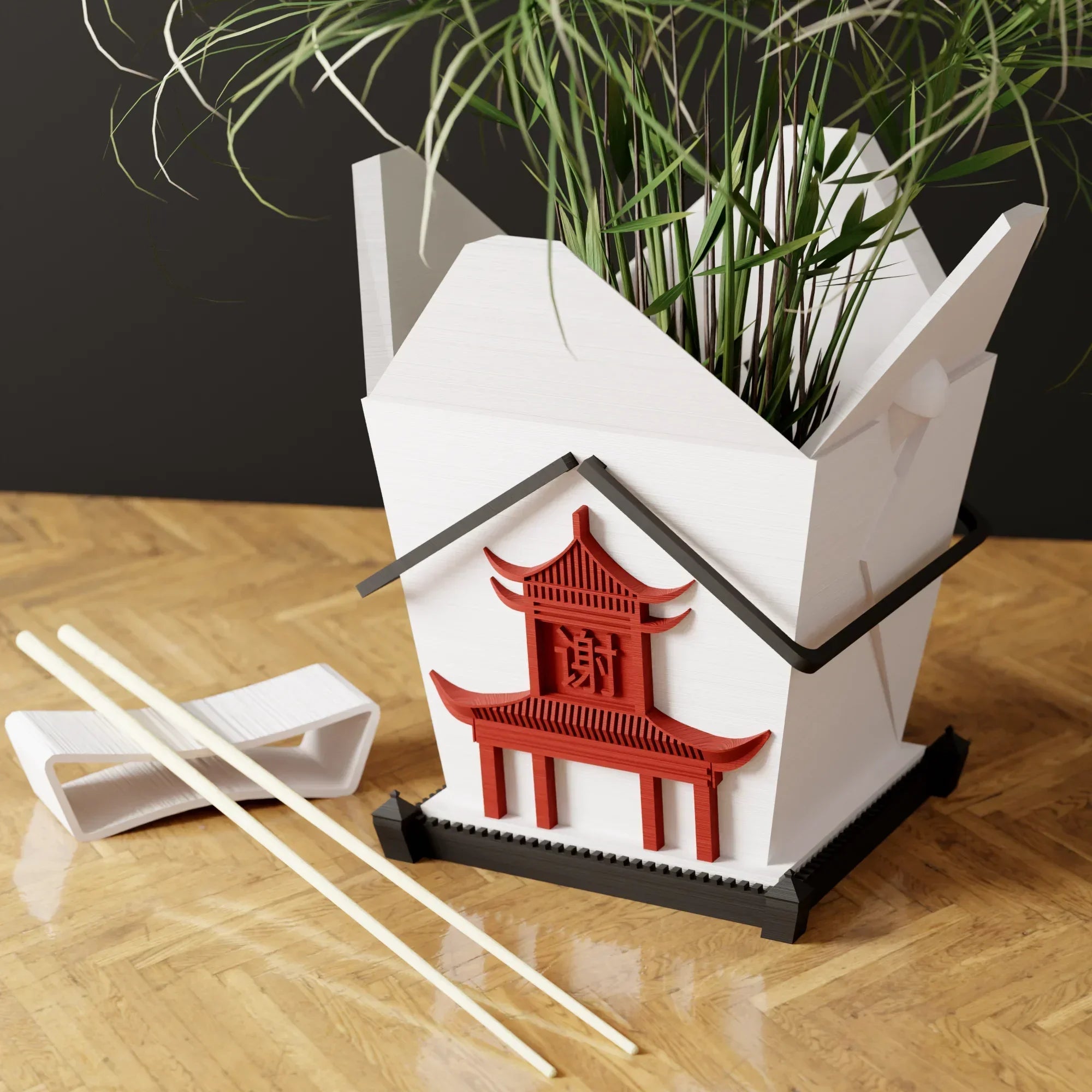 Chinese Takeout Planter, angled view - House Of Avana