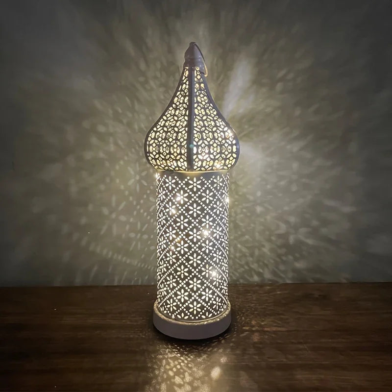 Christmas Decoration Led Illuminated Wind Lantern Iron Art Ornament, New Moroccan White Iron Hollow... - House Of Avana