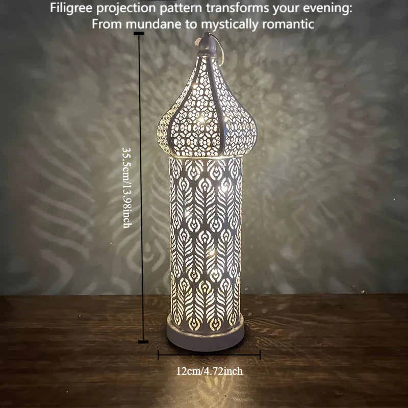 Christmas Decoration Led Illuminated Wind Lantern Iron Art Ornament, New Moroccan White Iron Hollow... - House Of Avana