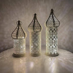 Christmas Decoration Led Illuminated Wind Lantern Iron Art Ornament, New Moroccan White Iron Hollow... - House Of Avana
