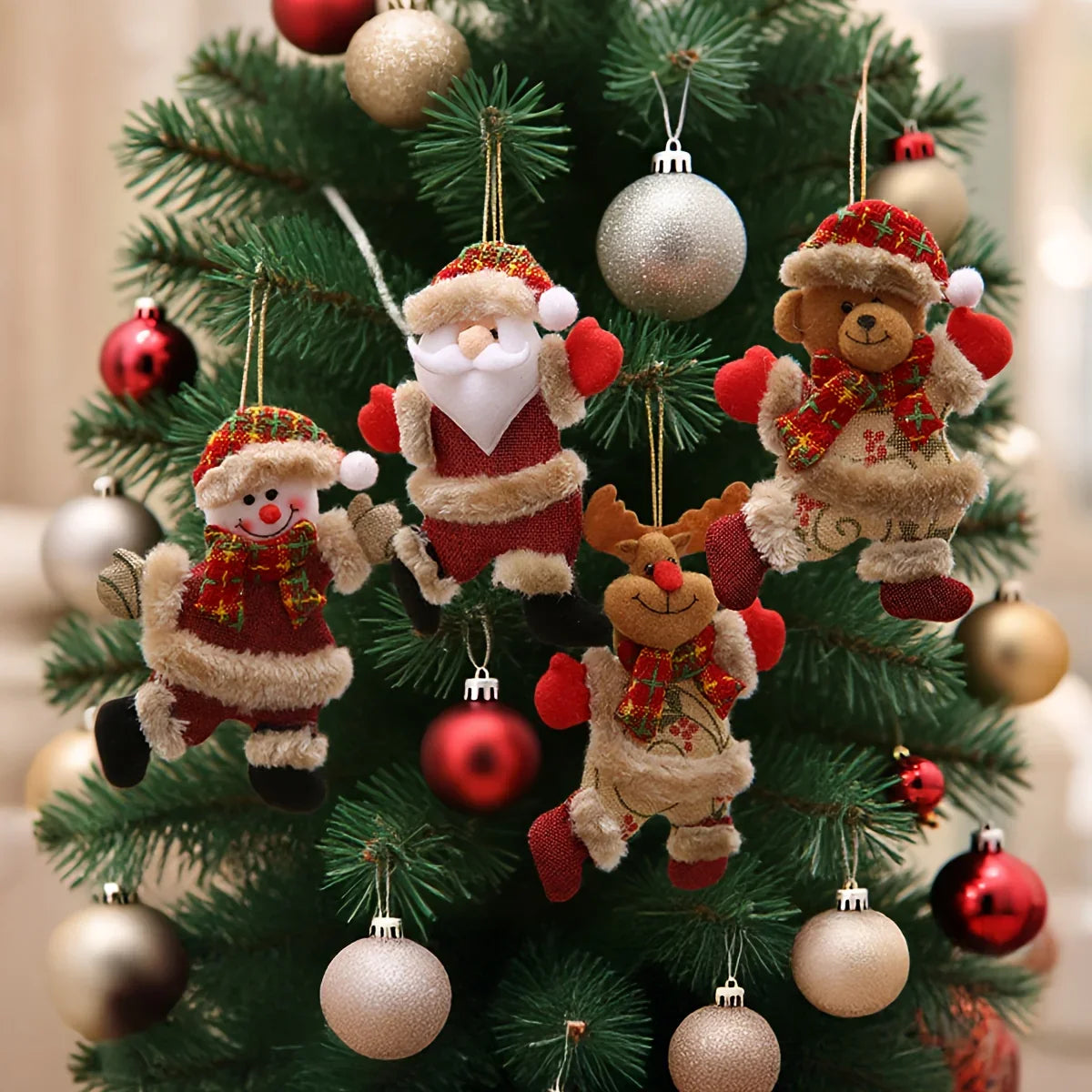 Christmas Tree Ornaments Set - S Figures with Red & Golden Accents - House Of Avana [[SKU:HOA-SCU-218]]