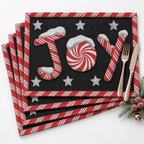 DaDa Bedding Set of 4-Pieces Peppermint Joy Holiday Tapestry Placemats 13” x 19” (12904)