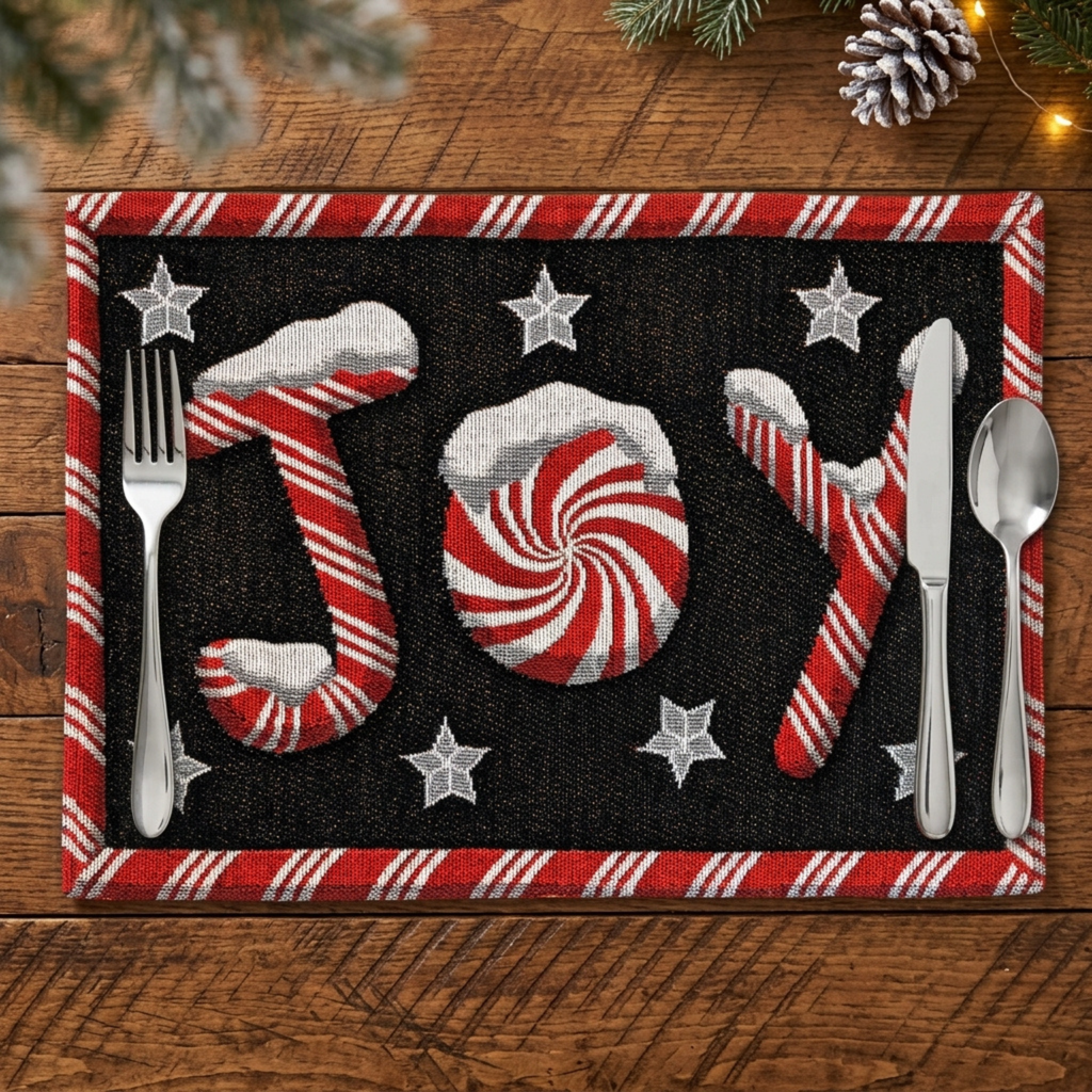 DaDa Bedding Set of 4-Pieces Peppermint Joy Holiday Tapestry Placemats 13” x 19” (12904)