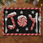 DaDa Bedding Set of 4-Pieces Peppermint Joy Holiday Tapestry Placemats 13” x 19” (12904)