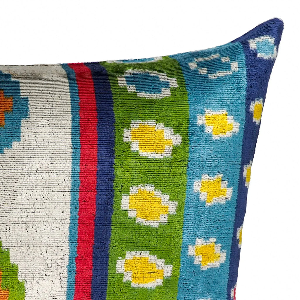Circus Silk Velvet Ikat Throw Pillow Cover X 24, side view - House Of Avana