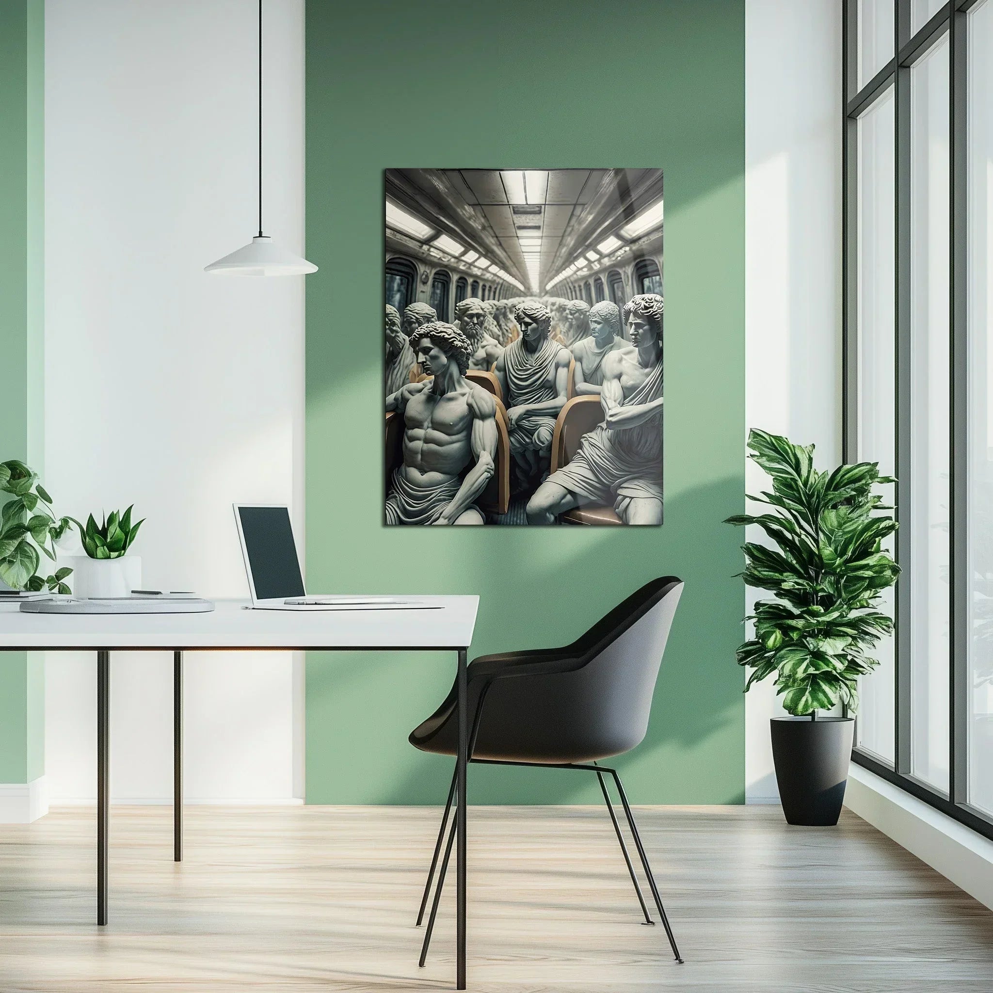 Classical Commuters UV Glass Wall Art – Greek Sculptures on a Subway Ride - KAFCD092 Peony Atelier