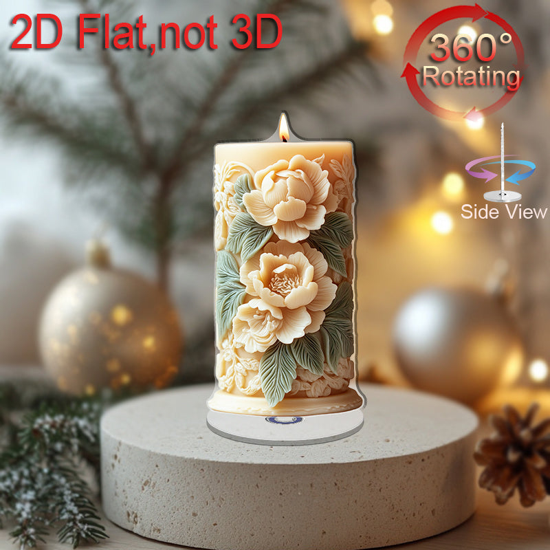 2D Flat, 1pc 2D Flat Rotating Acrylic Tabletop Sign - Detailed Cross with Intricate Carvings & Realistic Gray Candle Design, 360° Spinning Base, No Electricity Needed, Multi-Purpose Holiday Home Church Office Decor, Religiou House Of Avana