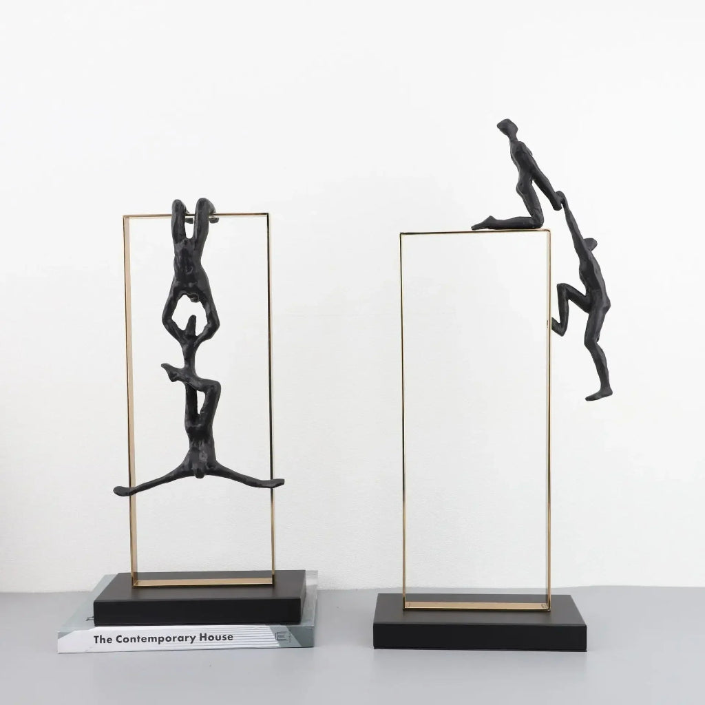 Retro Figure Ornament - Simple Metal Frame Gold | Mixed (Metal and) Figure Sculpture | room setting | Abstract home decor | House of Avana