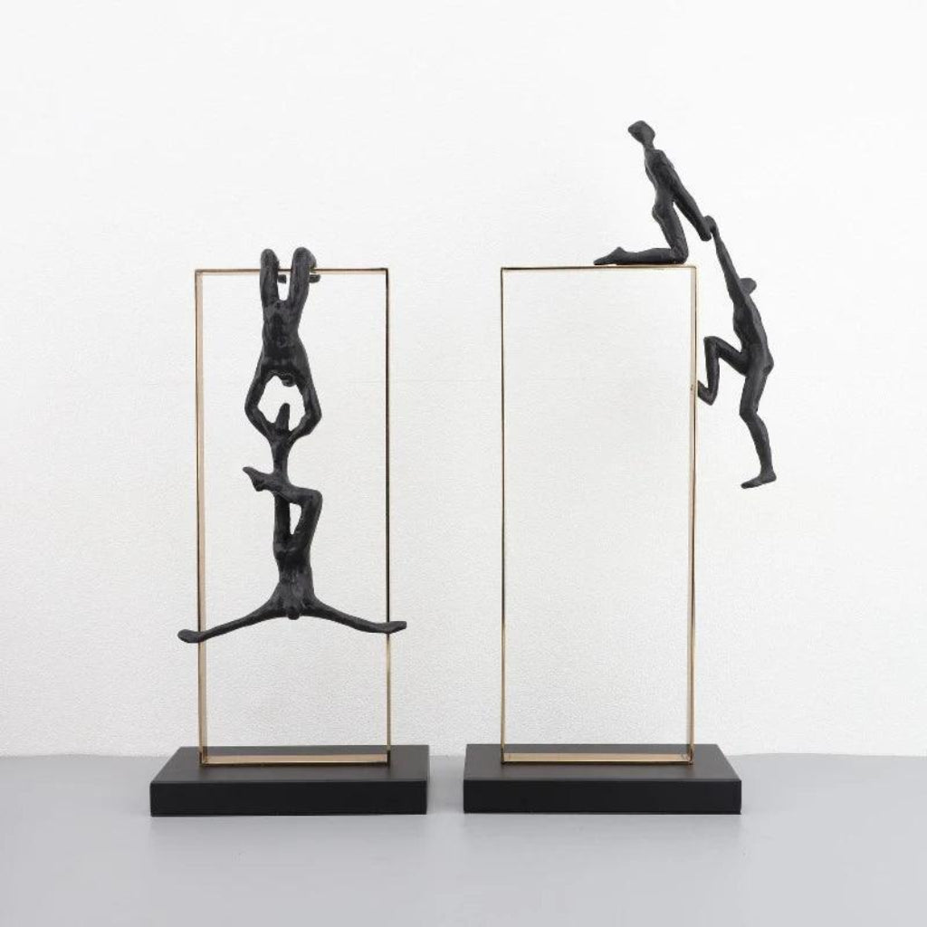 Retro Figure Ornament - Simple Metal Frame Gold | Mixed (Metal and) Figure Sculpture | side view | Abstract home decor | House of Avana