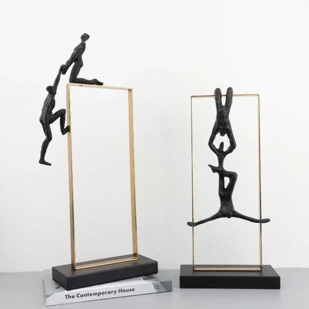 Retro Figure Ornament - Simple Metal Frame Gold | Mixed (Metal and) Figure Sculpture | back view | Abstract home decor | House of Avana
