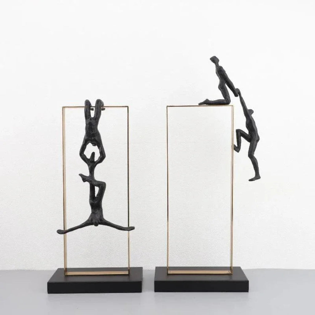 Retro Figure Ornament - Simple Metal Frame Gold | Mixed (Metal and) Figure Sculpture | front view | Abstract home decor | House of Avana