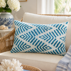 Coastal Blue Silk Velvet Ikat Throw Pillow Cover 16 X 24