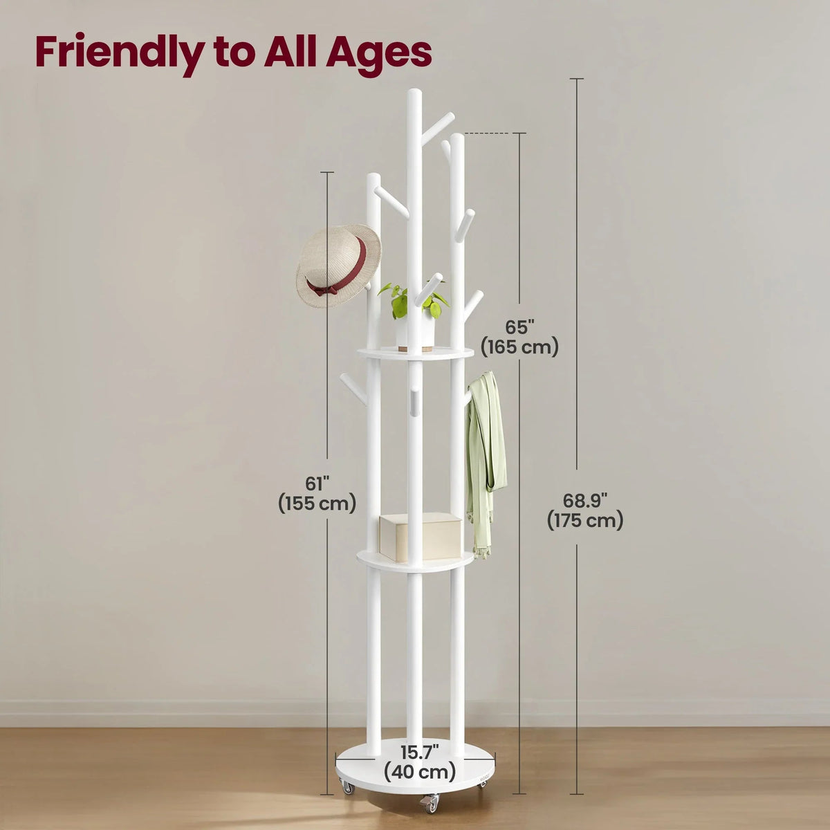 Freestanding Coat Rack Stand, Coat Tree with 11 Hooks, 3 Shelves, 4 Removable Wheels, for Hallway, Bedroom, Living Room House Of Avana [[SKU:HOA-CHS-001]]