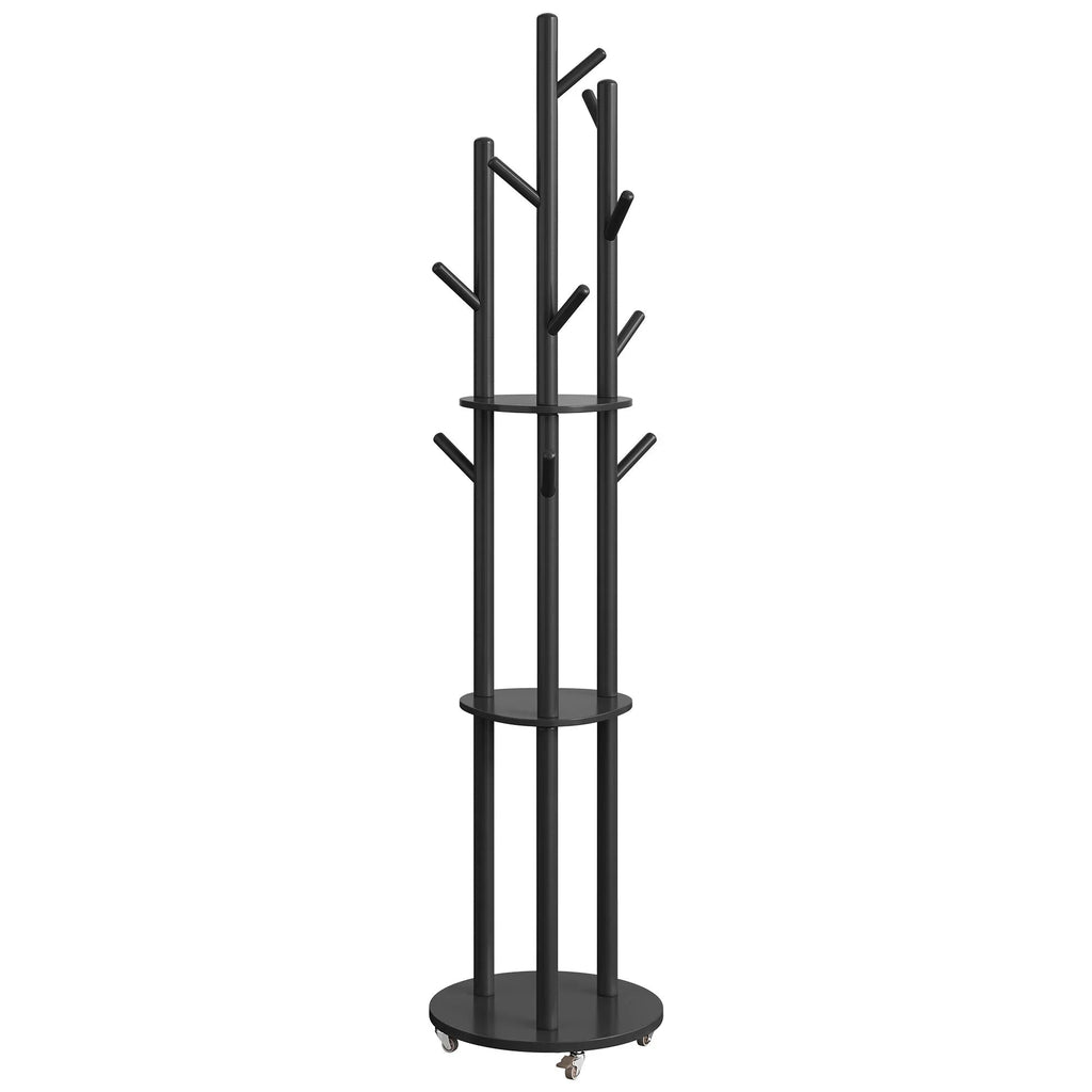 Freestanding Coat Rack Stand, Coat Tree with 11 Hooks, 3 Shelves, 4 Removable Wheels, for Hallway, Bedroom, Living Room House Of Avana [[SKU:HOA-CHS-001]]