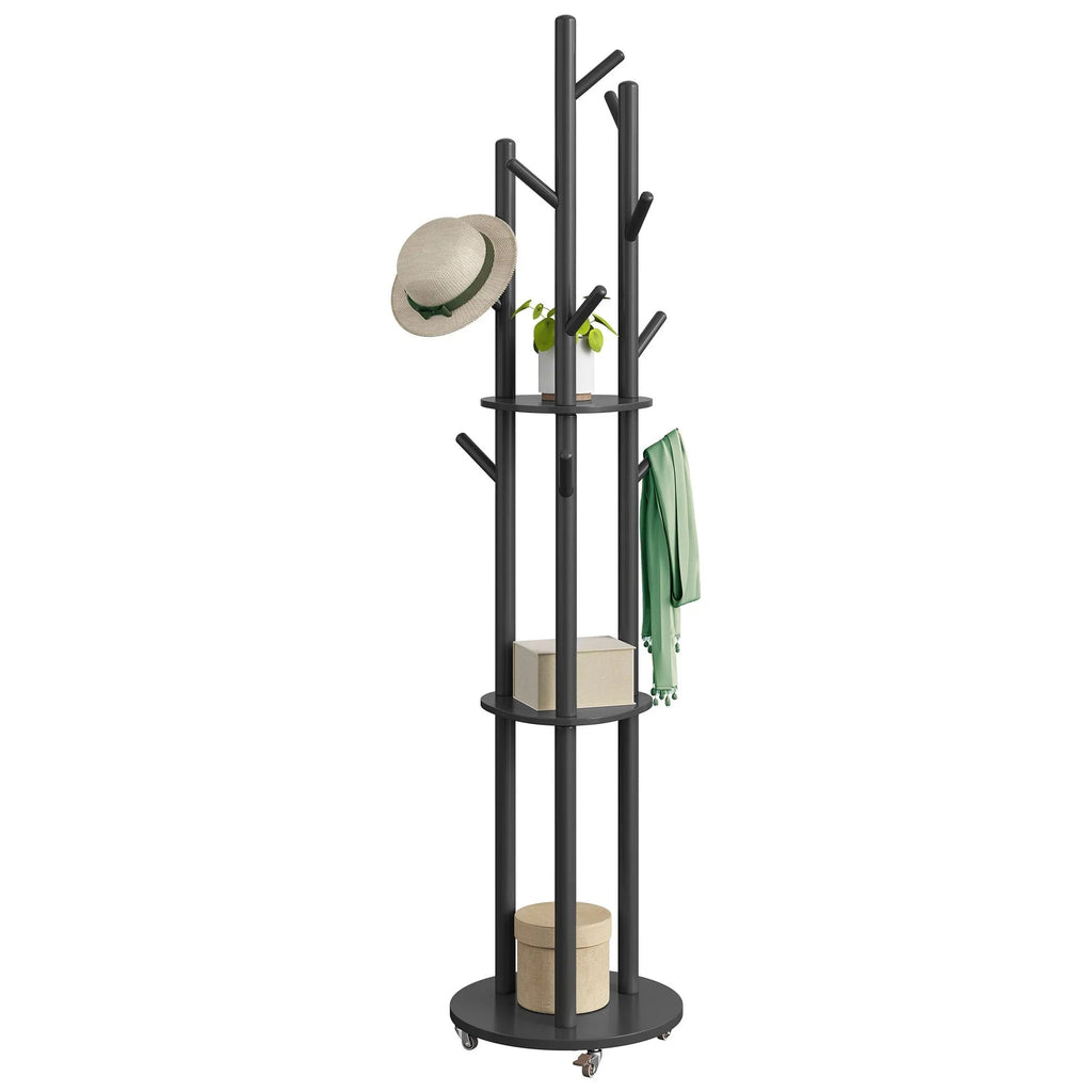 Freestanding Coat Rack Stand, Coat Tree with 11 Hooks, 3 Shelves, 4 Removable Wheels, for Hallway, Bedroom, Living Room House Of Avana [[SKU:HOA-CHS-001]]