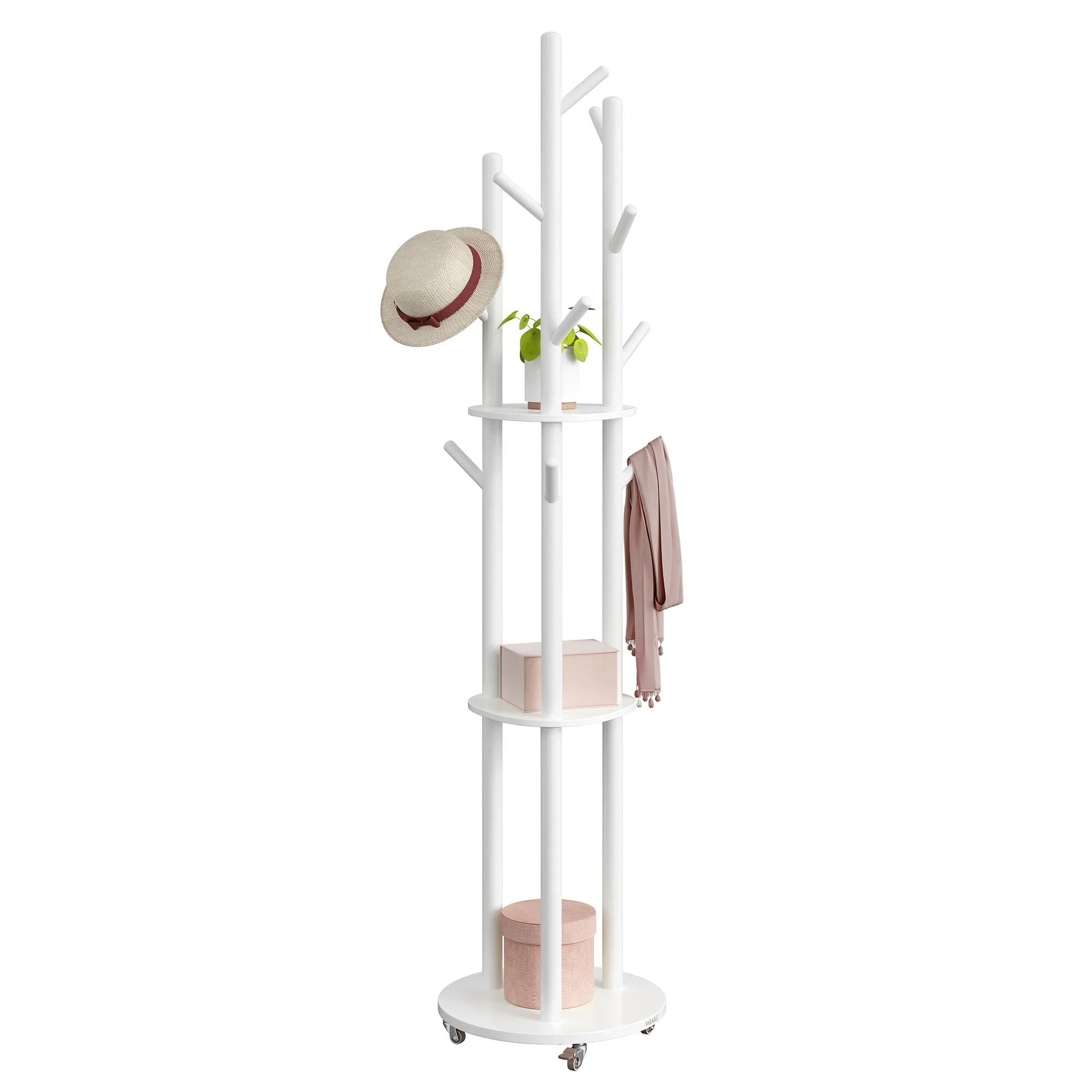 Freestanding Coat Rack Stand, Coat Tree with 11 Hooks, 3 Shelves, 4 Removable Wheels, for Hallway, Bedroom, Living Room House Of Avana