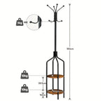 Coat Rack with Round Shelves and Hooks, 182.88 Cm Tall Steel Frame Multifunctional Clothes Scarf Hat... - House Of Avana
