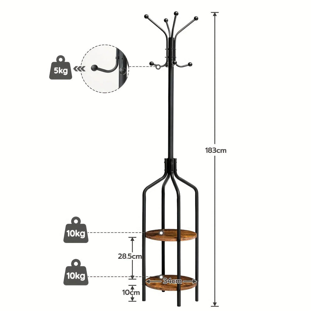 Coat Rack with Round Shelves and Hooks, 182.88 Cm Tall Steel Frame Multifunctional Clothes Scarf Hat... - House Of Avana [[SKU:HOA-CHS-002]]