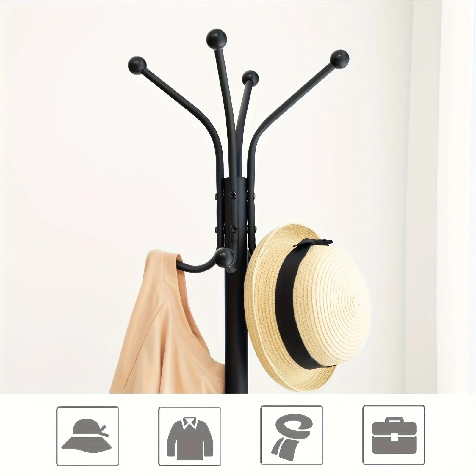 Coat Rack with Round Shelves and Hooks, 182.88 Cm Tall Steel Frame Multifunctional Clothes Scarf Hat... - House Of Avana