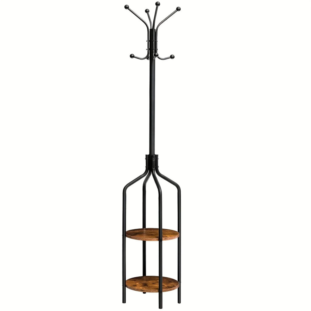 Coat Rack with Round Shelves and Hooks, 182.88 Cm Tall Steel Frame Multifunctional Clothes Scarf Hat... - House Of Avana