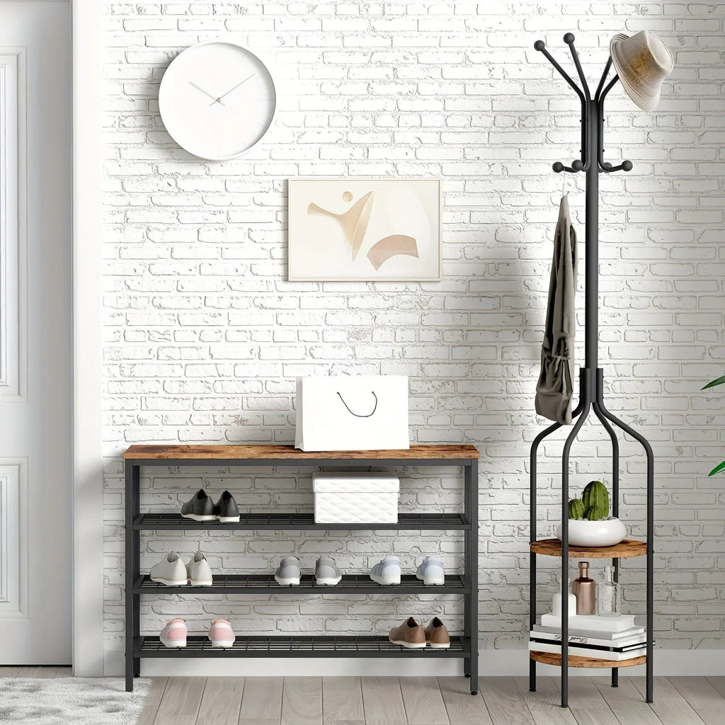 Coat Rack with Round Shelves and Hooks, 182.88 Cm Tall Steel Frame Multifunctional Clothes Scarf Hat... - House Of Avana [[SKU:HOA-CHS-002]]