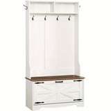 Entryway Bench with Coat Rack and Shoe Cabinet, Hall Tree with Bench, Flip Drawers, Farmhouse Hall Tree with Shoe Organizer, Mud Room, White and Walnut House Of Avana