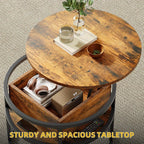 Vintage-Style 60cm Round Coffee Table with Adjustable Height, Lift-Top Storage Design, and Softwood Top - Black, Multi-Functional Space-Saving Furniture for Living Room or Office, Coffee Table Decor House Of Avana [[SKU:HOA-COF-008]]