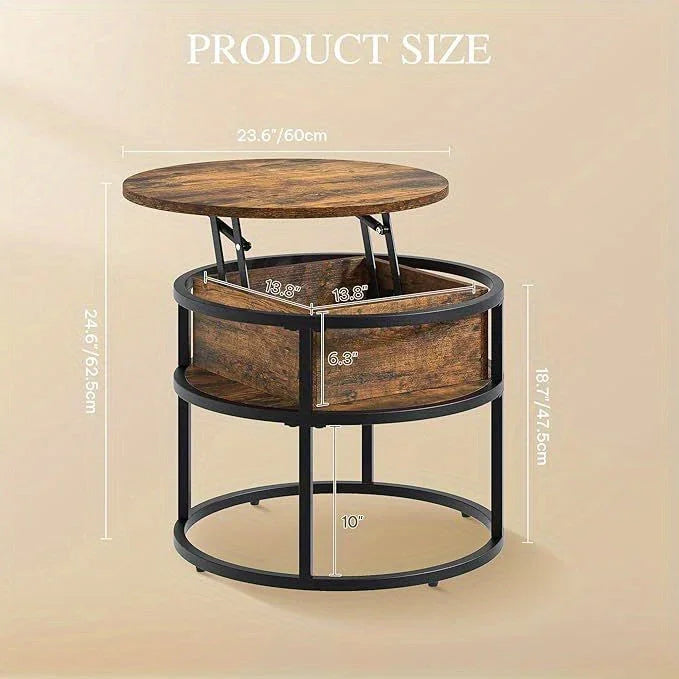Vintage-Style 60cm Round Coffee Table with Adjustable Height, Lift-Top Storage Design, and Softwood Top - Black, Multi-Functional Space-Saving Furniture for Living Room or Office, Coffee Table Decor House Of Avana [[SKU:HOA-COF-008]]