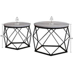 Set of 2 Geometric Nesting Coffee & Side Table, Industrial Style Nest of 2 Geometric Tables Coffee Sofa Side End Table Living Room Furniture, Dark Wood, Grey and Marble House Of Avana [[SKU:HOA-END-404]]
