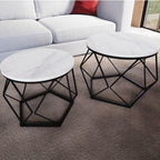 Set of 2 Geometric Nesting Coffee & Side Table, Industrial Style Nest of 2 Geometric Tables Coffee Sofa Side End Table Living Room Furniture, Dark Wood, Grey and Marble House Of Avana [[SKU:HOA-END-404]]
