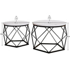 Set of 2 Geometric Nesting Coffee & Side Table, Industrial Style Nest of 2 Geometric Tables Coffee Sofa Side End Table Living Room Furniture, Dark Wood, Grey and Marble House Of Avana [[SKU:HOA-END-404]]
