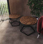 Set of 2 Geometric Nesting Coffee & Side Table, Industrial Style Nest of 2 Geometric Tables Coffee Sofa Side End Table Living Room Furniture, Dark Wood, Grey and Marble House Of Avana