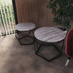 Set of 2 Geometric Nesting Coffee & Side Table, Industrial Style Nest of 2 Geometric Tables Coffee Sofa Side End Table Living Room Furniture, Dark Wood, Grey and Marble House Of Avana