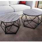 Set of 2 Geometric Nesting Coffee & Side Table, Industrial Style Nest of 2 Geometric Tables Coffee Sofa Side End Table Living Room Furniture, Dark Wood, Grey and Marble House Of Avana [[SKU:HOA-END-404]]