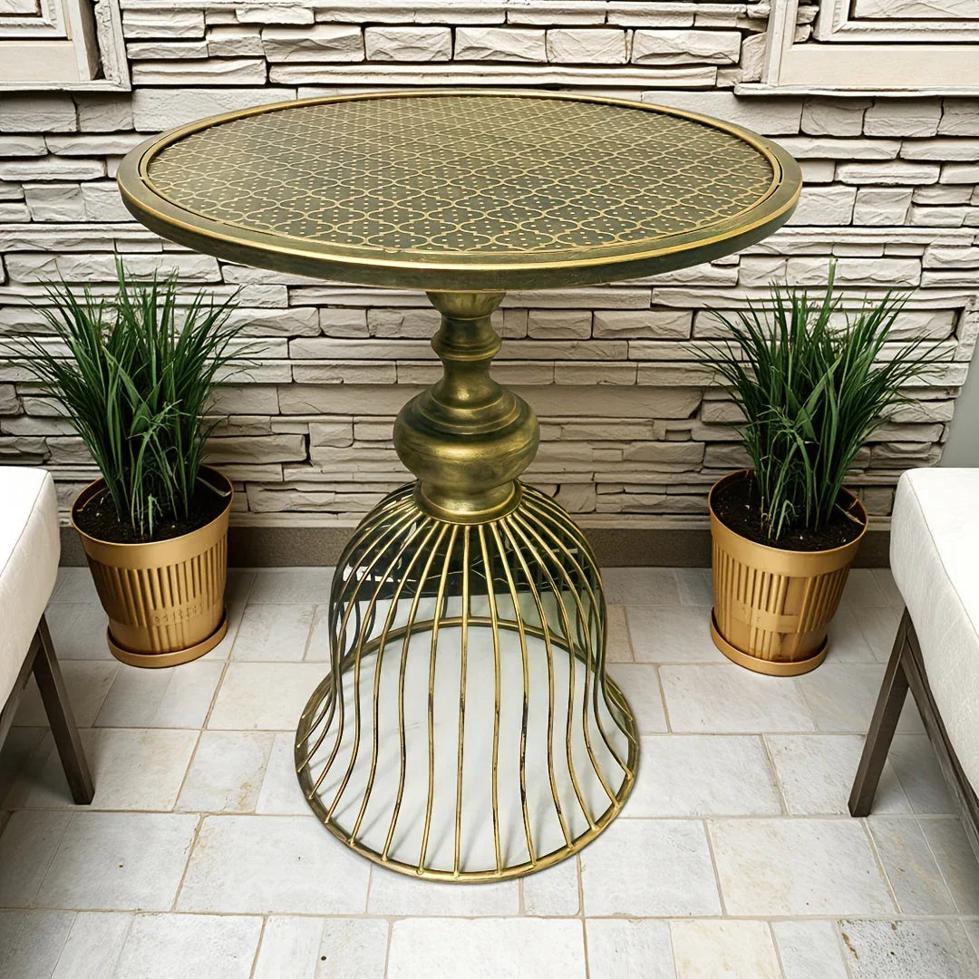 Vintage Industrial Metal and Iron Coffee table - Antique Brass/ Copper-like finish, Heavy-Duty Outdoor/Indoor center or side table for Patio, Cafe, Bar, Living Room - No Wiring Needed, Easy Maintenance, Patio Furniture, Retro House Of Avana