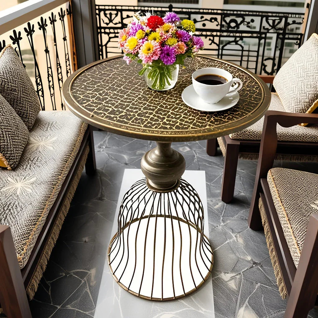 Vintage Industrial Metal and Iron Coffee table - Antique Brass/ Copper-like finish, Heavy-Duty Outdoor/Indoor center or side table for Patio, Cafe, Bar, Living Room - No Wiring Needed, Easy Maintenance, Patio Furniture, Retro House Of Avana