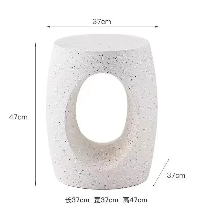 White speckled concrete coffee table marble small with central oval cutout ideal for living room use