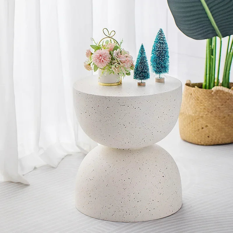 White speckled concrete coffee table with stacked-disk design ideal for living room marble small decor