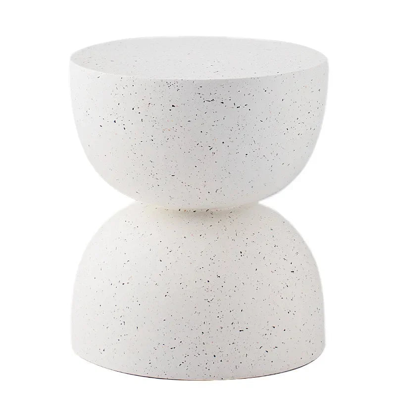 White speckled concrete coffee table marble small with modern stacked hemispherical design for living room use