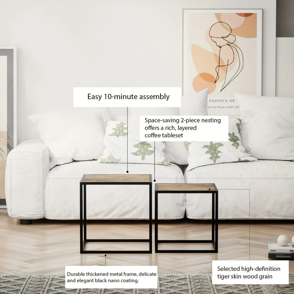 [2pcs Nordic Iron Art Tables] 2pcs Set, Minimalist Modern Nordic Iron Art Square Coffee Table and Side Tables for Living Room or Bedroom House Of Avana [[SKU:HOA-COF-012]]